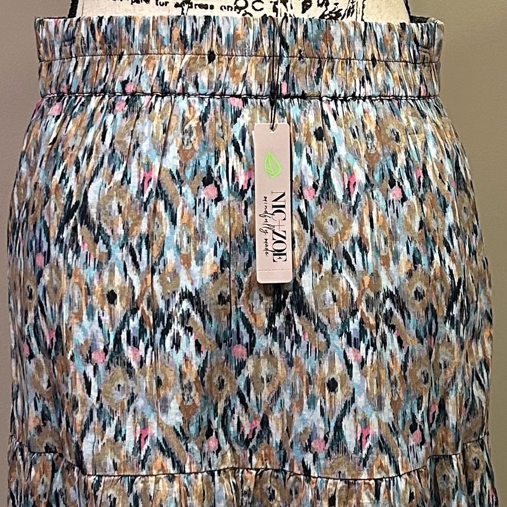 NIC + ZOE Up Beat Woven Ikat Print High Rise Button Front Tiered A-Line Skirt - Picture 12 of 12